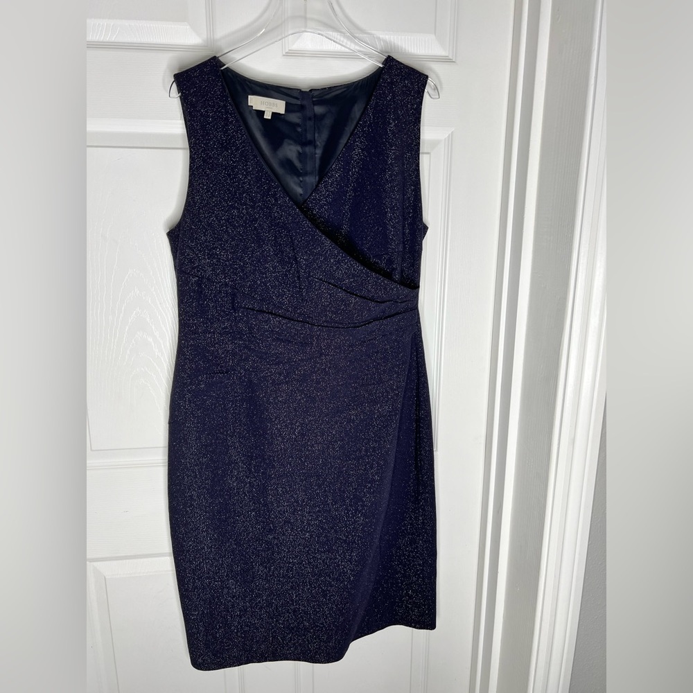 Hobbs London Sparkle Surplice Midi Wool Blend Dress Sz 12